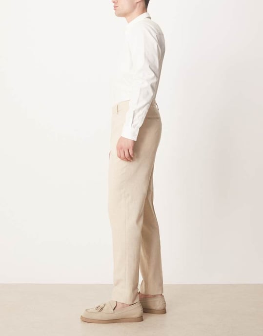 ASOS DESIGN smart tapered fit byxor med ull i ljus sten - Image 3