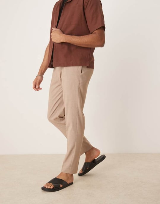 ASOS DESIGN smart tapered byxor med framfickor i sten melange - Image 1