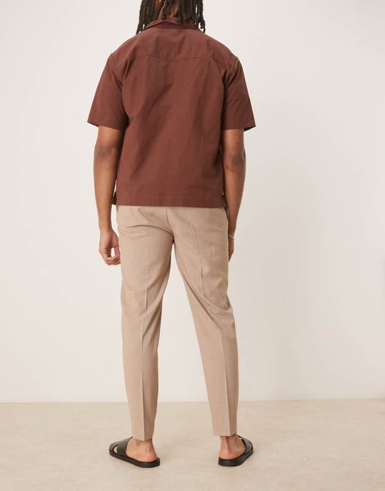 ASOS DESIGN smart tapered byxor med framfickor i sten melange - Image 4