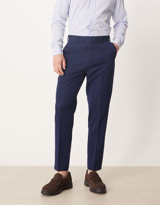 ASOS DESIGN smart tapered fit trousers in navy - Image 1