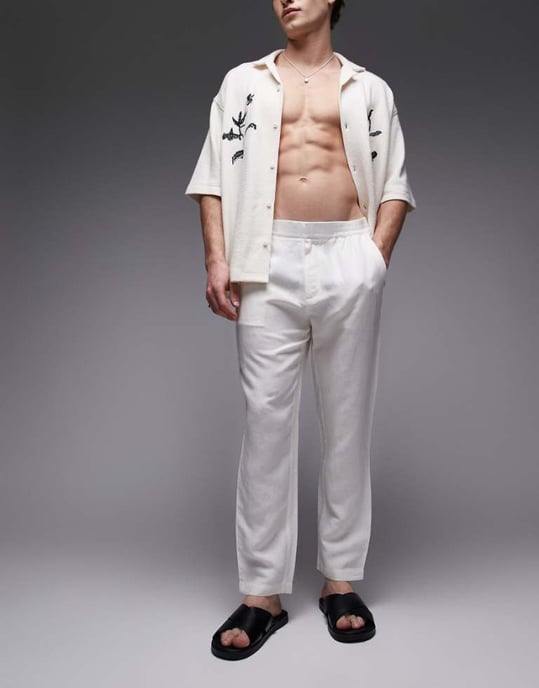 Topman tapered fit linnebyxa ecru - Image 1