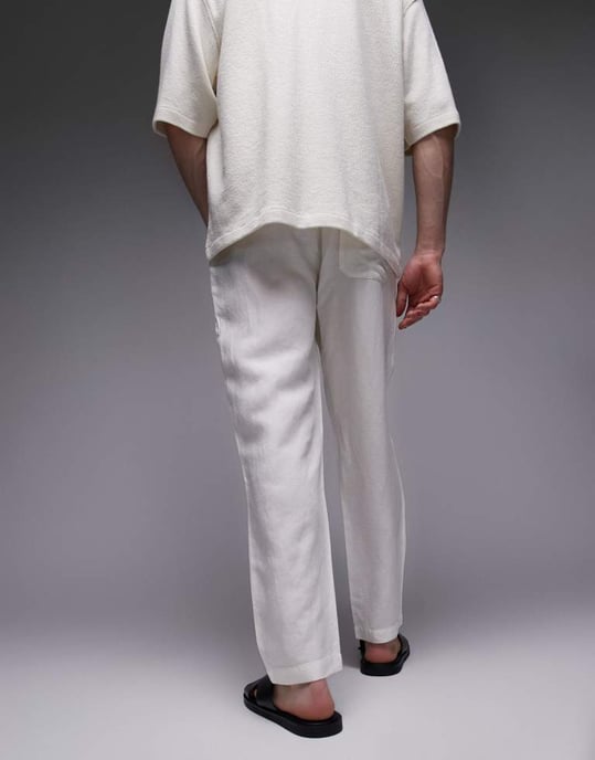 Topman tapered fit linnebyxa ecru - Image 3