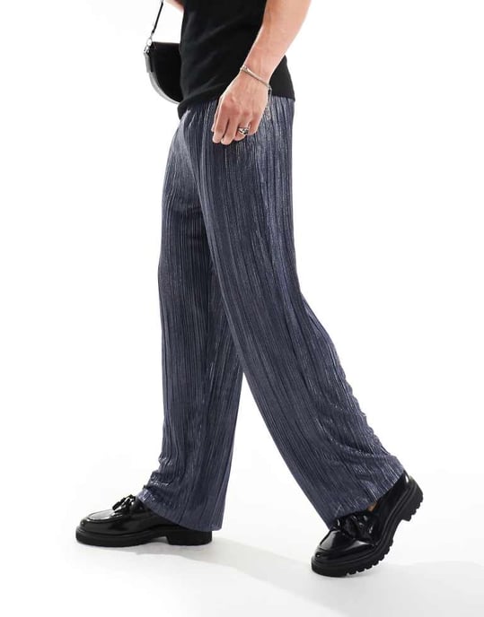 ASOS DESIGN smart tapered trouser in blue metallic plisse - Image 2