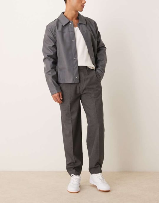 ASOS DESIGN smart oversized tapered trousers in charcoal check - Image 3