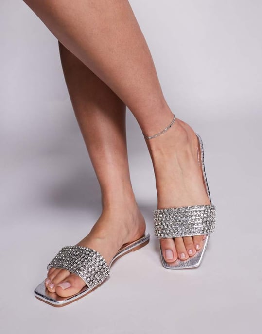 Simmi London Bred Passform Paison diamantsandaler i silvermetall - Image 3