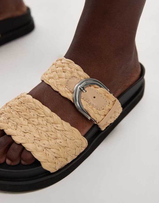 Topshop Kady vävd platt sandal med spänne i natur - Image 4