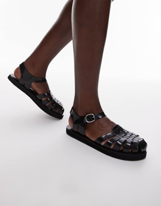 Topshop Kelly gelé platt sandal i svart - Image 1