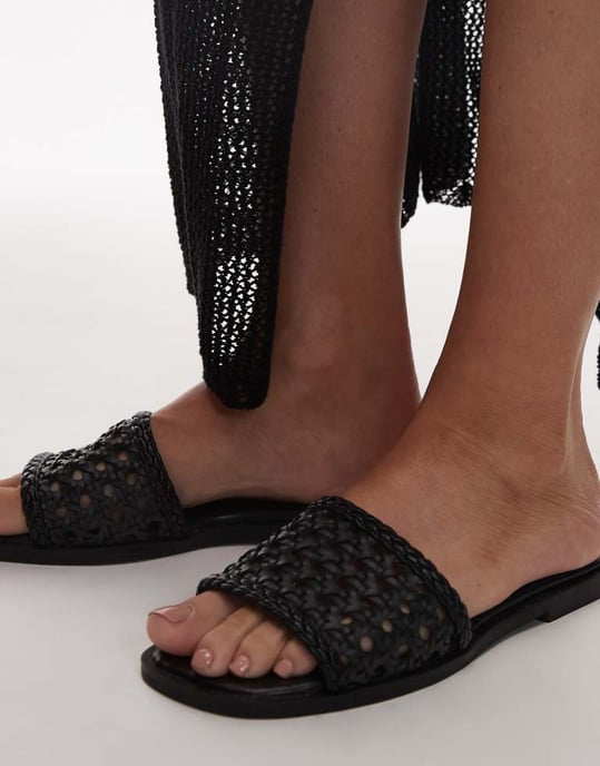 Topshop Jackie platta vävsandal i svart - Image 3