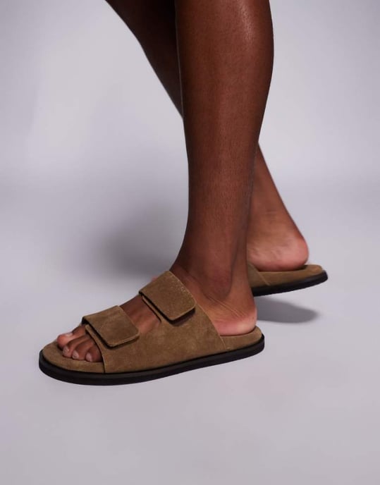 ASOS DESIGN sandal med två remmar i stenmocka - Image 1