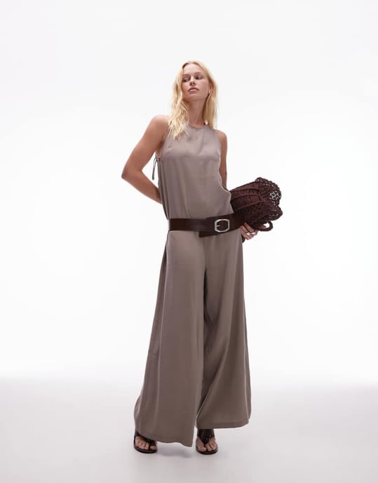 Topshop boxig jumpsuit i brunt cupro - Image 1
