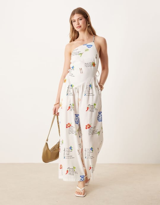 ASOS DESIGN ensidig öppen rygglinne jumpsuit i konversativt mönster - Image 1
