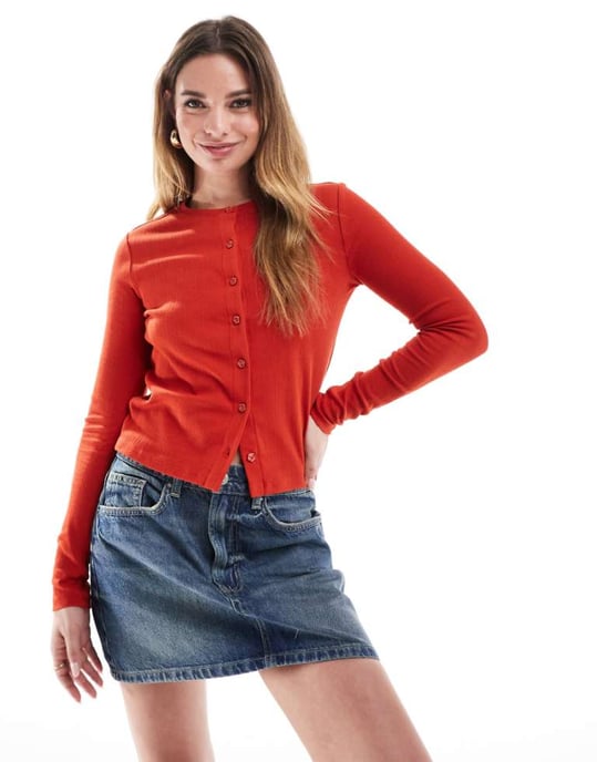 Cotton On knappen-up jersey cardigan i röd punktstickning - Image 1