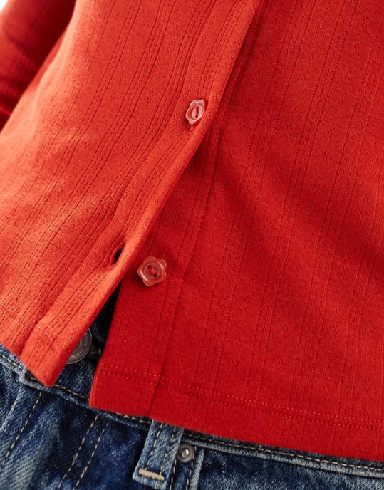 Cotton On knappen-up jersey cardigan i röd punktstickning - Image 2