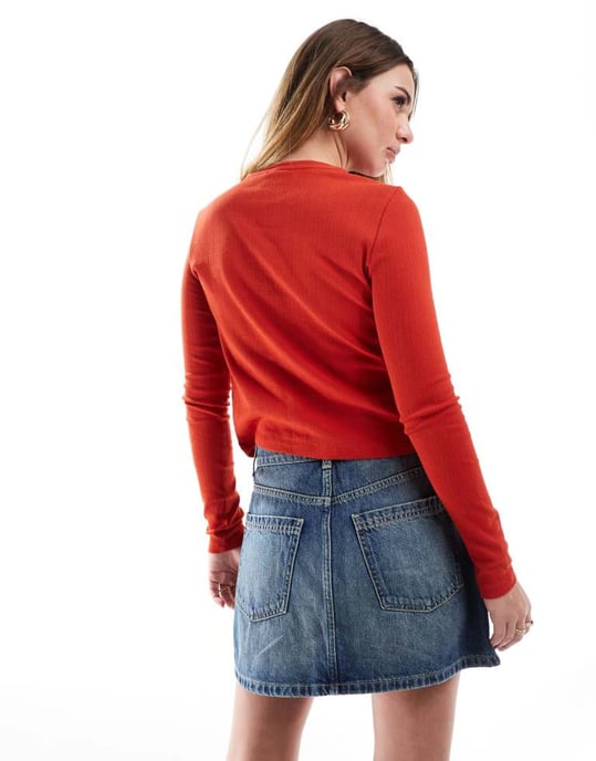 Cotton On knappen-up jersey cardigan i röd punktstickning - Image 3