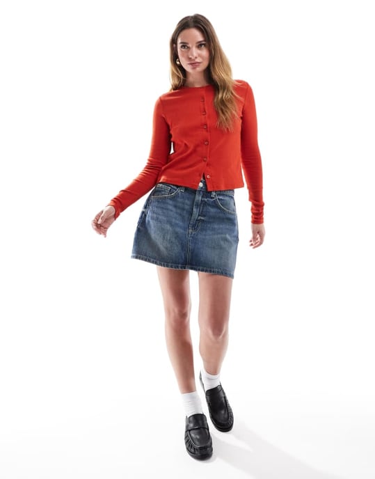 Cotton On knappen-up jersey cardigan i röd punktstickning - Image 4