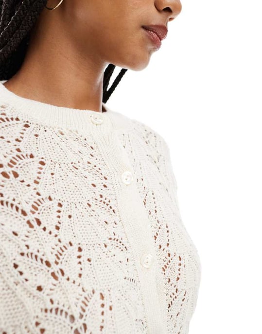 Miss Selfridge stickad virkade kofta set i krämfärgad - Image 3