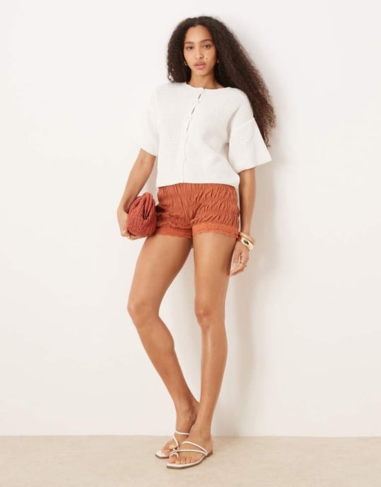 ASOS DESIGN stickad kortärmad cardigan i vit - Image 2