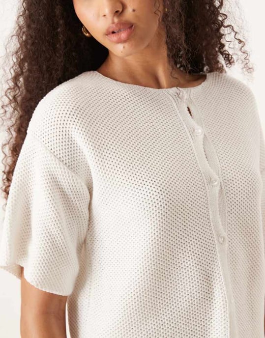 ASOS DESIGN stickad kortärmad cardigan i vit - Image 3