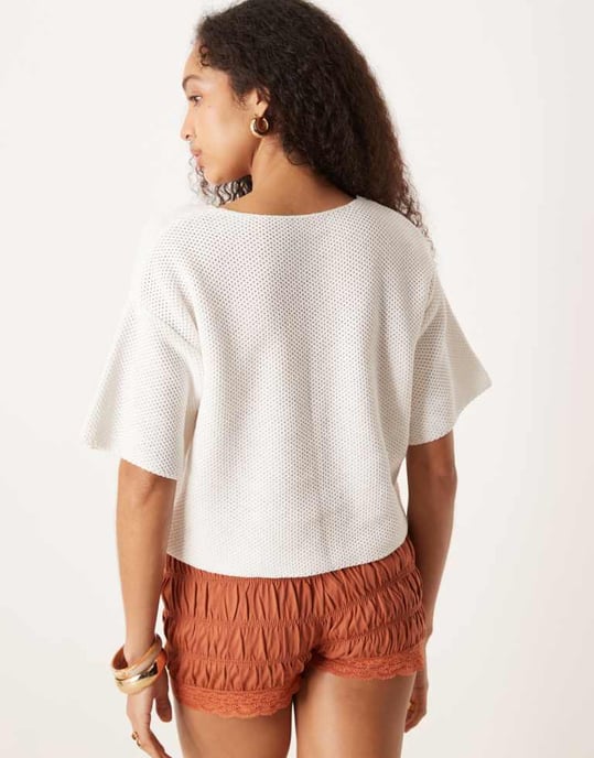 ASOS DESIGN stickad kortärmad cardigan i vit - Image 4