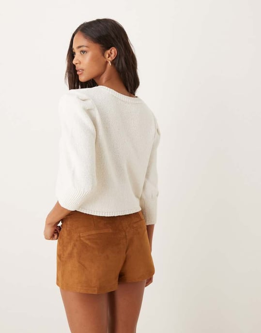ASOS DESIGN puffärm knyt-fram cardigan i krämfärg - Image 2