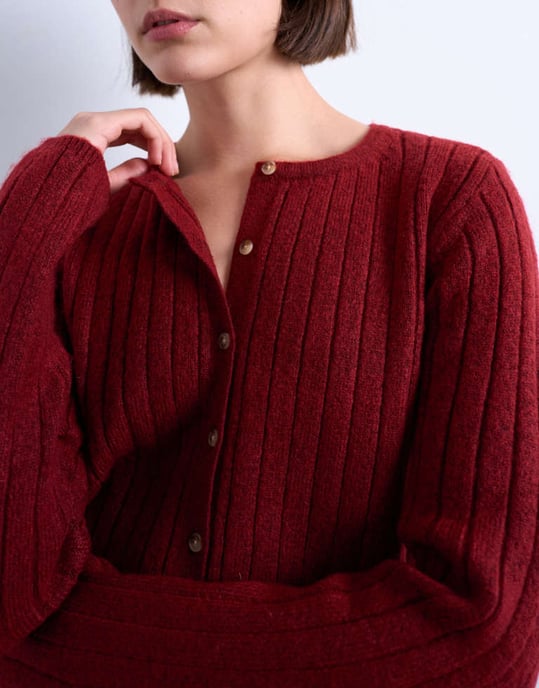 Topshop stickad ribbad knapprad crew cardigan i röd - Image 4
