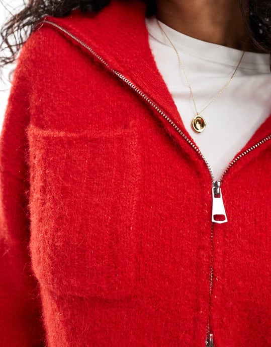 ASOS DESIGN zip-up kavaj med ficka och kragdetalj i röd - Image 2