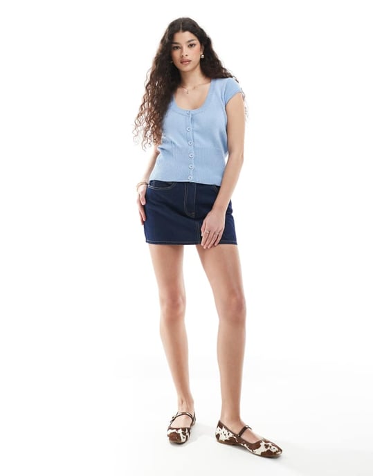 ASOS DESIGN stickad cardigan med cap ärm i ljusblått - Image 2