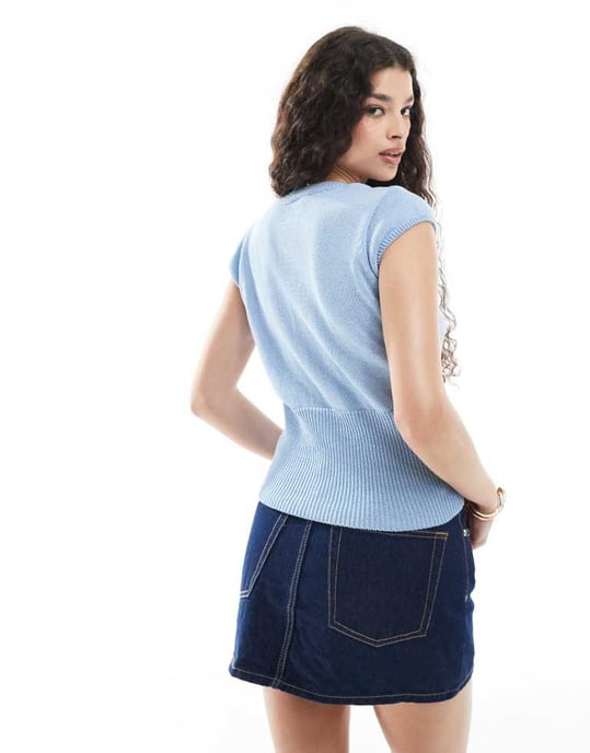 ASOS DESIGN stickad cardigan med cap ärm i ljusblått - Image 3