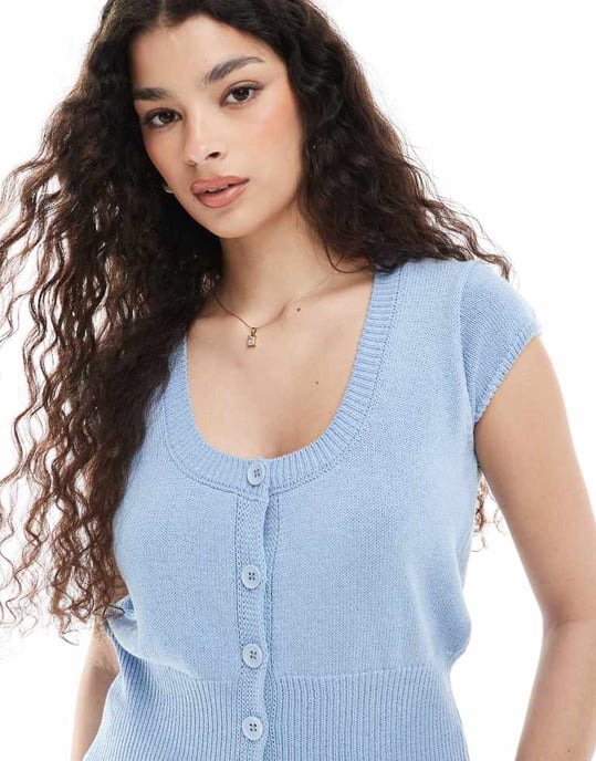 ASOS DESIGN stickad cardigan med cap ärm i ljusblått - Image 4