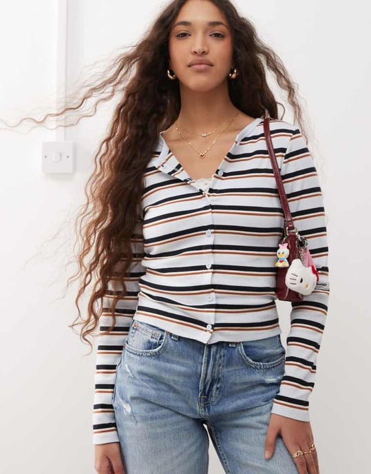 Miss Selfridge randig kofta i blått - Image 2