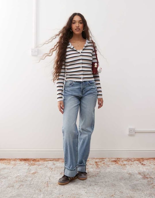 Miss Selfridge randig kofta i blått - Image 3