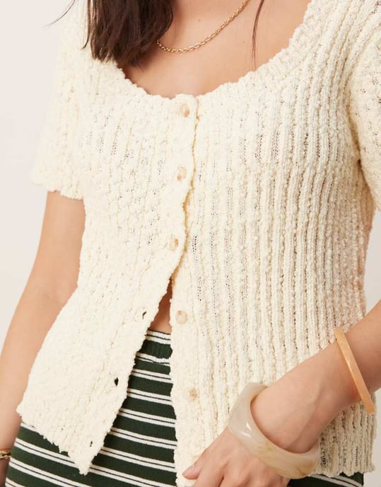 ASOS DESIGN stickad kofta med rundad hals och knappar i strukturstickad garn i krämfärg - Image 4