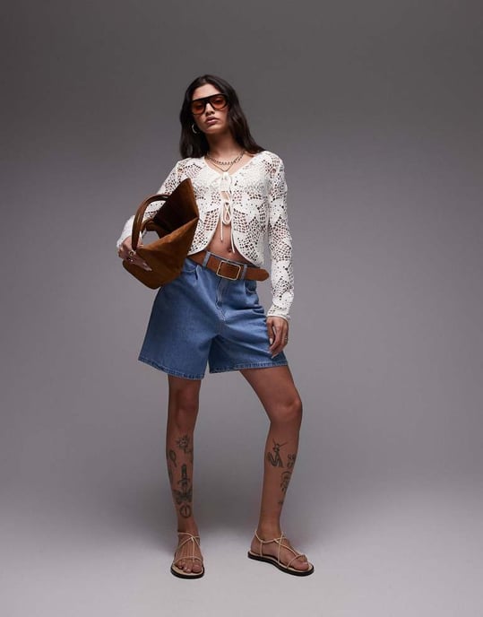 Topshop virkade blommor knyttröja i elfenben - Image 4