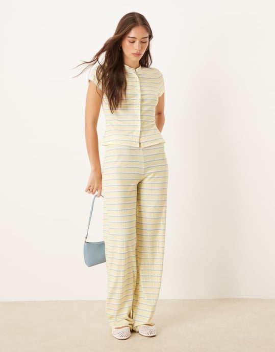 ASOS DESIGN randig koord kortärmad cardigan i gul rand - Image 3