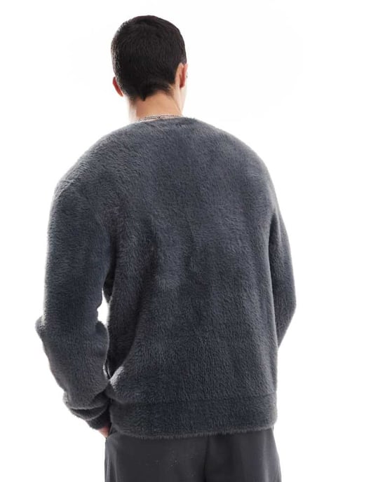 Jack & Jones överdimensionerad fluffig cardigan i mörkgrå - Image 4