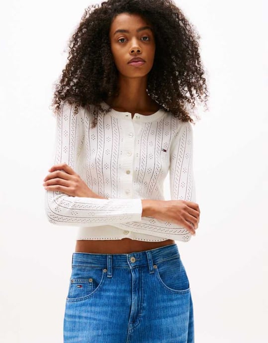Tommy Jeans rundhalsad cardigan i ecru - Image 1