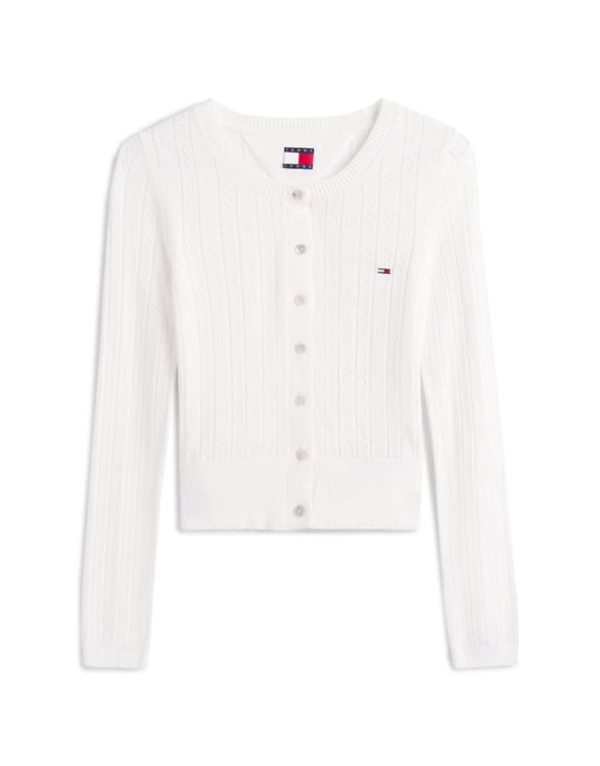 Tommy Jeans rundhalsad cardigan i ecru - Image 4