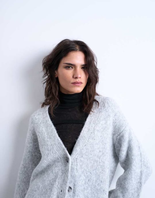 Topshop stickad lång cardigan i grått - Image 2