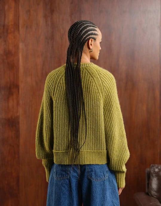 ASOS DESIGN stickad fiskare-rib cardigan med raglan-detalj i olivgrön - Image 3