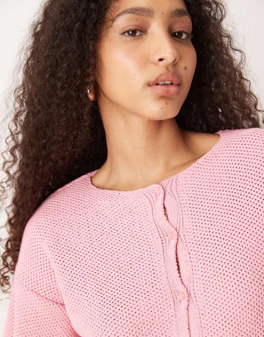 ASOS DESIGN stickad kortärmad cardigan i rosa - Image 2