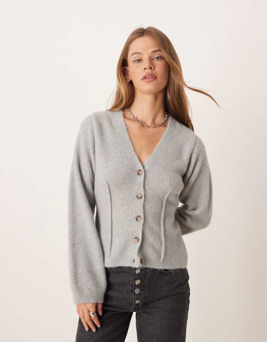 ASOS DESIGN kofta med synliga midjesömmar i ull i grått - Image 1
