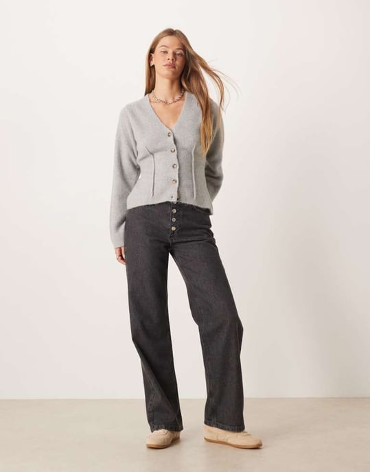 ASOS DESIGN kofta med synliga midjesömmar i ull i grått - Image 4