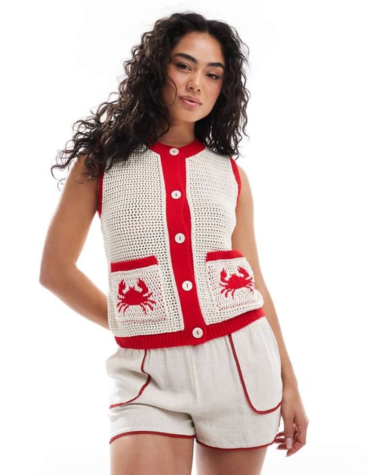 ASOS DESIGN virkad krabba kofta i ecru - Image 1