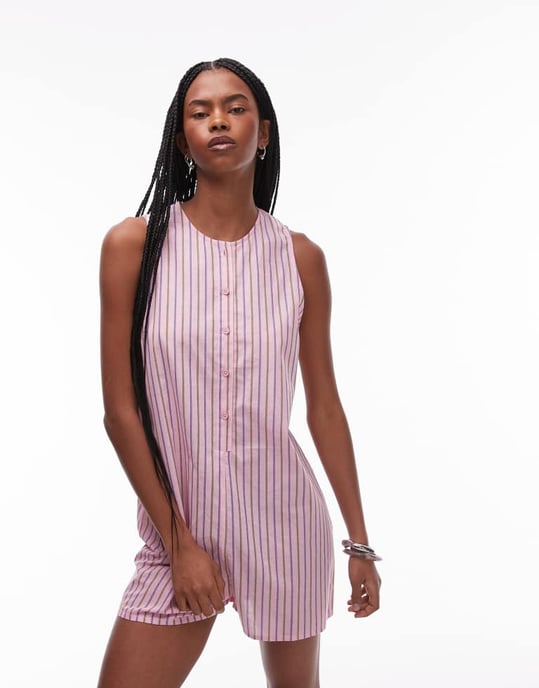 Topshop rosa randig hängselkjol i rosa - Image 2