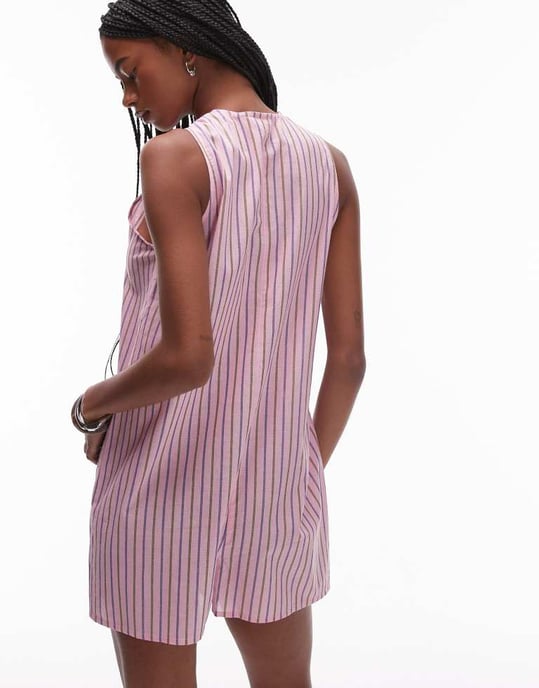 Topshop rosa randig hängselkjol i rosa - Image 3