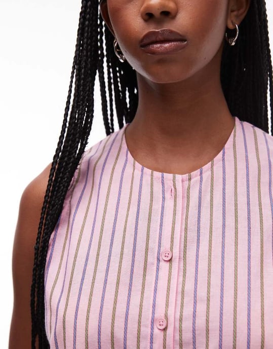 Topshop rosa randig hängselkjol i rosa - Image 4