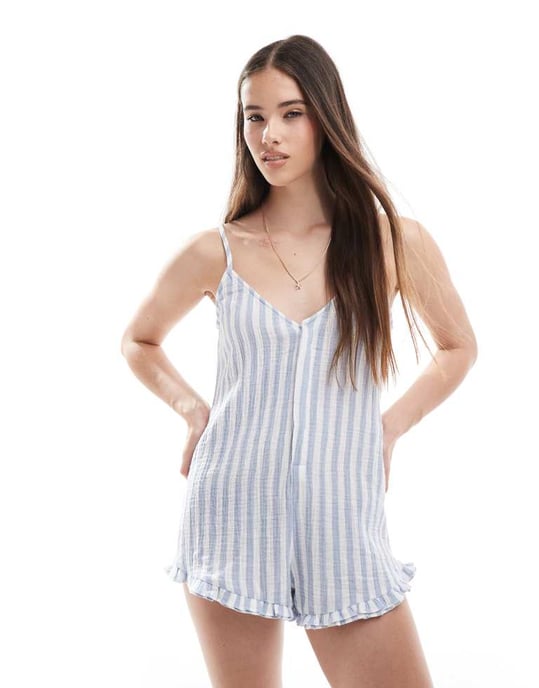 Cotton On Danielle halterneck jumpsuit i blå ränder - Image 2