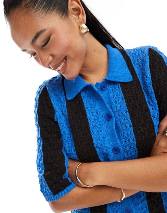 ASOS DESIGN virkad stickad skjorta set i randig design - Image 2