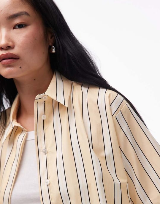 Topshop poplin miljöskjorta i smörkrämrand - Image 2