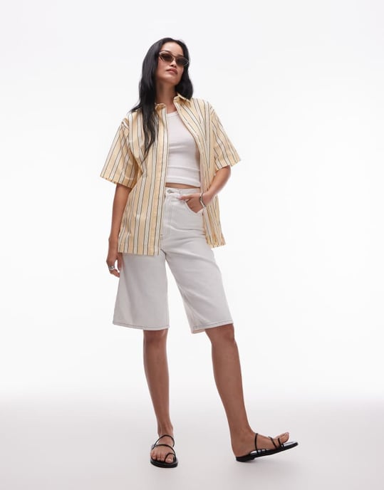 Topshop poplin miljöskjorta i smörkrämrand - Image 3